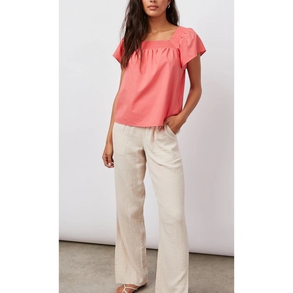 NWT Rails Sonora Top Women's XXL Spiced Coral Smocked Ruffle Sleeve Organic - Picture 4 of 12